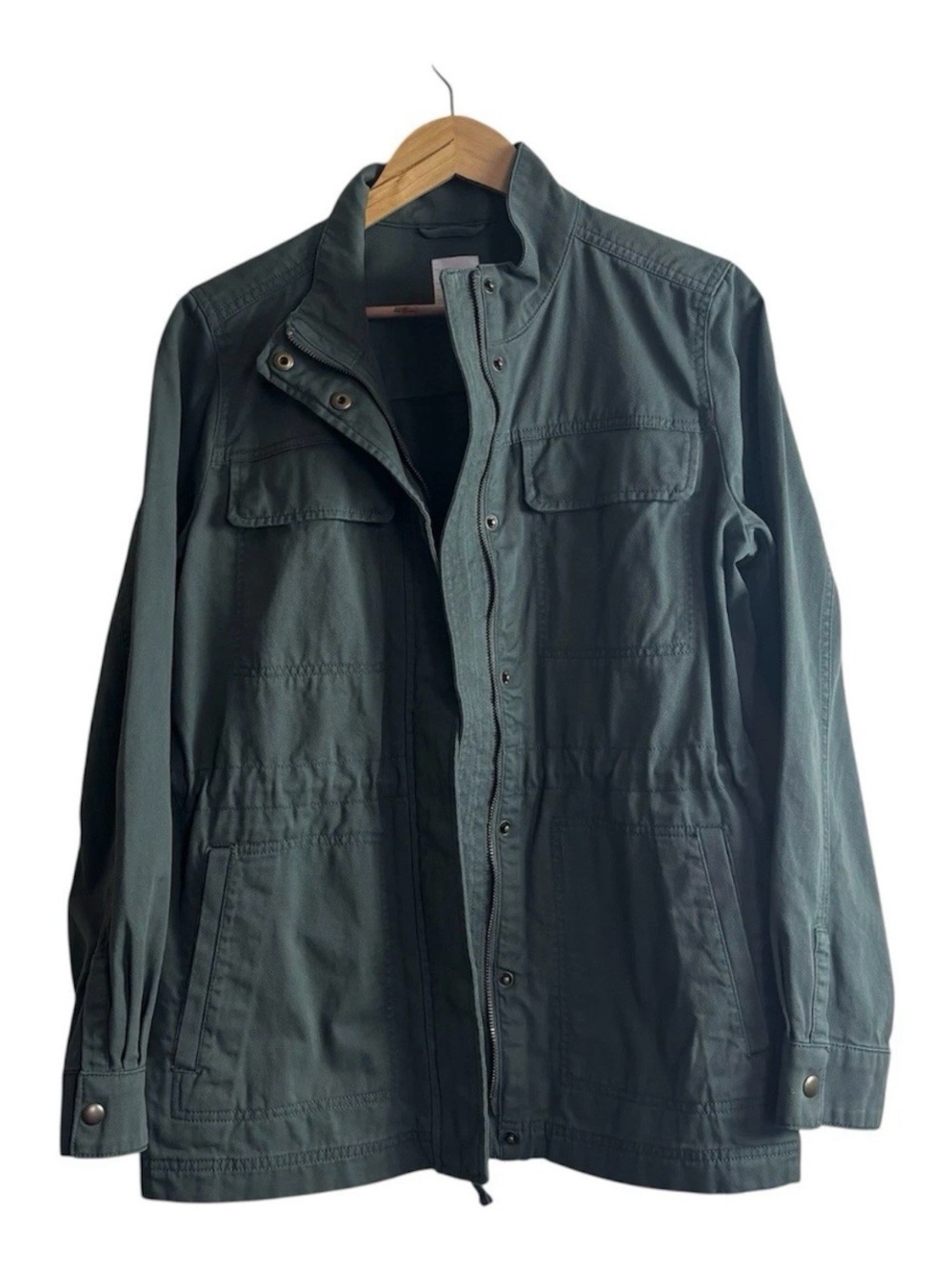 GAP Army Green Twill Snap Zip Cinch Waist Pockets Military Utility Jacket Sz M